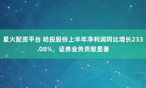 星火配资平台 哈投股份上半年净利润同比增长233.08%，证券业务贡献显著